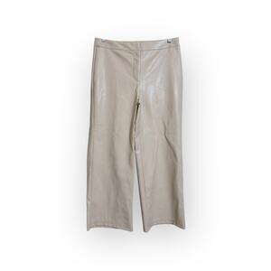 Bagatelle Collection Women’s Beige Vegan Faux Leather Wide Leg Pants Medium